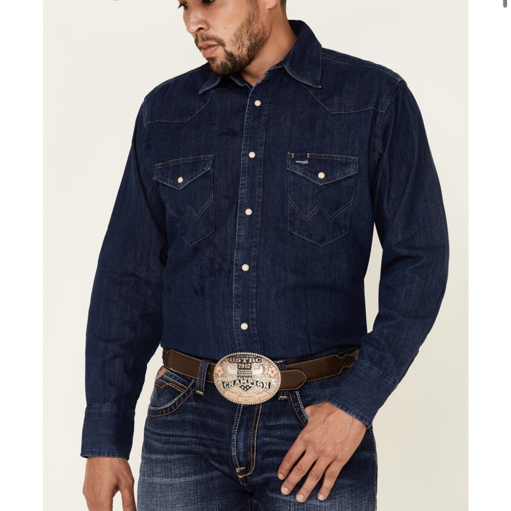 Wrangler dark wash denim pearl snap shirt NWOT size‎ XL